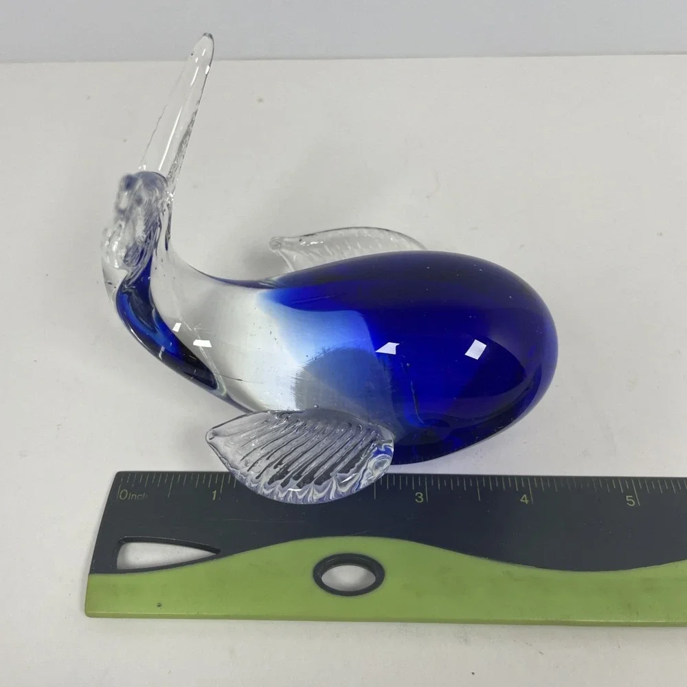 Vintage Cobalt Blue Art Glass Whale Figurine Paperweight Decor